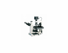 Labtro Inverted Biological Microscope features a trinocular head with a quadruple objective turret, a blue filter, and an Infinity Plan Achromatic optical system designed for clear imaging. Equipped with a double layer mechanical fixed stage and diopter adjustment for precision.