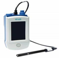 Labtro portable dissolved oxygen meter features a 4.3-inch touchscreen, smart guide tech, 1-2 point auto calibration, and precise results with temperature and barometric pressure compensation. Stores 2000 GLP-compliant sets and connects via USB/RS-232 for seamless data transfer.
