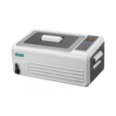 Labtro Ultrasonic Cleaner features 2 industrial-grade transducers, 2 ceramic heaters, and a 6-liter capacity. Its plastic cuboidal design ensures effective cleaning of delicate and complex objects. Equipped with multiple circuit protectors and global power cords for enhanced safety and convenience.