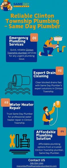 Same Day Plumber offers reliable Clinton Township plumber services for fast, efficient plumbing solutions