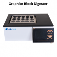 Labnics Graphite Block Digester is a compact unit designed for Kjeldahl digestion of samples with nitrogen content. It accommodates up to 20 samples with 300 ml, 42 mm tubes. The Proportional Integral Derivative temperature control module ensures accurate, consistent heating for reliable results.
