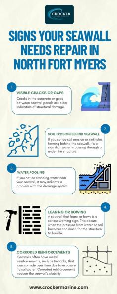 The protection of waterfront property is guaranteed by the North Fort Myers concrete seawall repair. Cracks, soil erosion, standing water, inclining structures, and corroded reinforcements are signs that your seawall could use some attention. Responding to these issues in an orderly manner prevents erosion and storm surges from threatening your land for long. Call in professionals for concrete seawall repair in North Fort Myers before it is too late and you incur unnecessary costs. Visit our website www.crockermarine.com for more information!