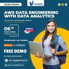 Empower Your Data Skills with AWS Data Engineering & Analytics Expertise. Join Now: https://meet.goto.com/177556213  Attend an Online Free Demo On AWS Data Engineering with Data Analytics by Mr. Chandra Demo on: 06/01/2025 @7.00 PM IST Contact us: +91 9989971070 WhatsApp: https://www.whatsapp.com/catalog/919989971070/ Visit blog: https://visualpathblogs.com/ Visit: https://www.visualpath.in/online-aws-data-engineering-course.html 