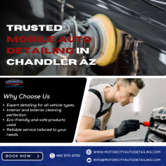 Mobile Auto Detailing Chandler AZ offers top-notch interior and exterior cleaning services. Enjoy expert detailing with eco-friendly products, tailored to your car's needs, all from the convenience of your location in Chandler, AZ. Satisfaction guaranteed! Access more info here - https://www.motorcityautodetailing.com/about-us
