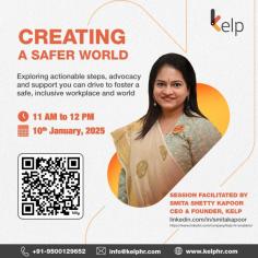 Creating a Safer World

Join Kelp’s Center of Excellence and Leadership team as they share their experience, expertise and best practices for creating a safer world. With over a decade of PoSH compliance and training expertise, learn from our experts on what you can do as individuals, leaders and entrepreneurs to ensure a safe and inclusive environment not just in the workplace but in society as well.

During our time, we will discuss what we can do ourselves to protect ourselves and those around us.  Themes we will touch upon:

Our controllable and uncontrollable factors,
How to use our circle of influence to garner support,
Self-reflect on our level of advocacy and
Various government and non-profit organizations that are available for support.

We will also talk about laws and regulations that we should be aware of to ensure we and the organizations we are a part of, are doing the best possible in creating a safe and inclusive workplace and world.

Date – January 10, 2025

Time – 11am – 12pm, IST