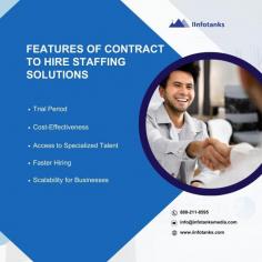 Contract-to-Hire Staffing Solutions by IInfotanks offer businesses a flexible and effective approach to talent acquisition. This solution allows employers to engage professionals on a contract basis with the option to hire them permanently after a specified trial period. By partnering with IInfotanks, companies gain access to a pool of highly skilled candidates for various roles, ensuring that the talent fits their organizational culture and requirements.
This staffing model helps mitigate the risks of making permanent hires while giving employers ample time to evaluate candidates' skills, work ethic, and overall fit. Additionally, businesses can avoid the lengthy hiring process, as IInfotanks handles sourcing, screening, and onboarding.
IInfotanks' Contract-to-Hire solution also benefits candidates, as it offers them an opportunity to prove their capabilities while exploring new career opportunities. It’s a win-win for both employers and employees, promoting a seamless transition from contract to permanent employment.
For more info visit us https://www.iinfotanks.com/contract-to-hire/