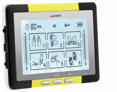 Abimed Nerve Stimulator offers a four-inch touch screen LCD with six massage modes, twenty intensity levels, and four channels. It is made from ABS and aluminum alloy and features a compact design with eight pads, four leads, a USB cable, and a touchscreen pen, providing versatile and effective pain relief.