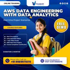 Learn from real-time experts at Visualpath, the premier AWS Data Engineering Training Institute. Our course ensures you’re ready for the AWS Data Engineer Certification, with training available in Hyderabad and globally, including the USA, UK, Canada, Dubai, and Australia. Call us at +91-9989971070 for more information. WhatsApp: https://www.whatsapp.com/catalog/919989971070/ Visit blog: https://visualpathblogs.com/ Visit: https://www.visualpath.in/online-aws-data-engineering-course.html 