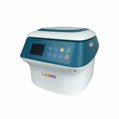 Labnic high-speed centrifuge is a clinical benchtop model with a maximum speed of 16000 rpm, RCF of 17000 times g, brushless motors, a 0 to 99 minute timer, and a 12-slot rotor. It features a strong plastic case, metal lid, LCD display, and operates at 110 or 220 volts with low noise and vibration.