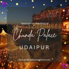 Dreaming of a royal wedding in Udaipur?  Let Weddings by Neeraj Kamra transform your big day into a majestic affair at the stunning Chunda Palace!  With breathtaking views of Lake Pichola, intricate royal architecture, and world-class planning services, your wedding will be nothing short of magical.