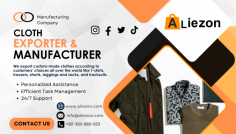 Aliezon is a reputed custom clothing manufacturer in Pakistan. We aim to develop and produce high-quality apparel, including tracksuits, socks, hoodies, and T-shirts, to serve our clients' needs.
