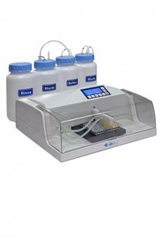 Labnics Microplate Washer is a versatile ELISA plate cleaning system with 8/12-pin manifolds, strip/plate washing modes, and adjustable settings. It features an LCD display, a user-friendly keyboard, a low residual volume, automated vacuum/pressure monitoring, and 100 programmable protocols.
