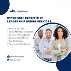 At IInfotanks, we specialize in offering exceptional leadership hiring services to help organizations secure top-tier talent for critical roles. Our services provide access to a vast network of skilled leaders, saving time and resources by streamlining the recruitment process. With advanced assessment tools and customized solutions, we ensure the perfect fit for your organization's culture and strategic goals.
By leveraging our expertise, businesses benefit from improved decision-making, enhanced team performance, and long-term organizational success. IInfotanks' leadership hiring services prioritize confidentiality, market insights, and cost-effectiveness, delivering leaders who drive growth and innovation. Partner with us for transformative leadership solutions.
For more info: https://www.iinfotanks.com/leadership-hiring/
Email :  info@infotanksmedia.com
Contact us : 888-211-8595
