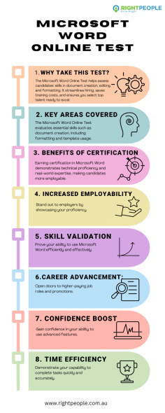 Ensure your hiring process confidently identifies the best talent using the Microsoft Word Online Test from Right People. Our tailored tests help you avoid costly hiring mistakes and consistently find the most qualified candidates. Streamline your recruitment process and hire with certainty. Start assessing candidates with the Right People today and build a team that drives success.

https://www.rightpeople.com.au/product-list/skills-tests/microsoft-word-test.html/				