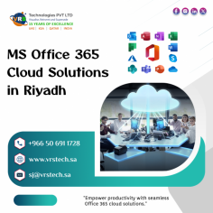 Streamline your business operations with VRS Technologies' MS Office 365 Cloud Solutions in Riyadh. Enjoy seamless collaboration, enhanced productivity, and secure cloud storage. Contact us at +966-50-6911728 for expert guidance and reliable Office 365 solutions tailored to your needs.
