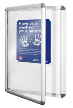 VC NEO Hinged Door Magnetic Whiteboard Notice Case
European design and modern contoured shape. Satin silver aluminium frame, with grey moulded corners. Suitable for internal and external under awning Locations.
The back of the case is sealed with an aluminium sheet for added protection. Write on the whiteboard background or use magnets to easily secure notices.
Features
Lockable frame, sealed with aluminum sheet backing
Perfect for temporary, no contact notices
Concealed wall fixtures
Depth from wall 33mm
Magnetic backing with 6 magnets included
Magnetic Receptive
Dry Wipe Surface
Available in A2, A1, A0