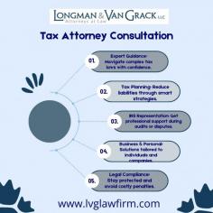 A tax attorney consultation provides expert legal advice to help individuals and businesses navigate complex tax issues. From strategic tax planning and compliance to resolving IRS disputes, audits, and penalties, skilled tax attorneys offer tailored solutions to protect your financial interests. Professional guidance ensures you minimize risks, stay compliant with regulations, and achieve peace of mind while effectively managing both personal and business tax matters.