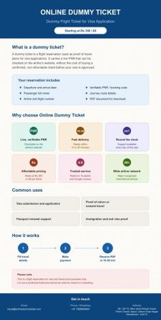 What Is a Dummy Ticket? Everything You Need to Know Before Applying for a Visa
This infographic explains what a dummy flight ticket is and how it works as proof of travel for visa applications. Learn what's included in a dummy ticket for visa, how fast it's delivered, and why travelers use it instead of buying a costly, non-refundable flight in advance.