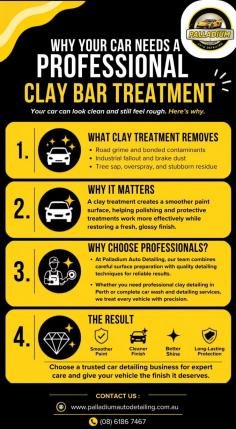 Professional clay bar treatment goes beyond a regular wash by removing stubborn contaminants that leave your car’s paint rough and dull. Palladium Auto Detailing delivers expert clay detailing in Perth with careful surface preparation, quality products, and attention to detail, helping restore a smoother, cleaner, and glossier finish.